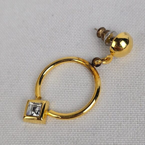 Vintage 80s Gold Tone Crystal Drop Earrings - Picture 2 of 4